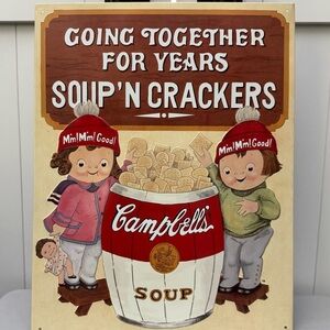 1993 Campbell’s Soup Metal Sign – Soup ’N Crackers Vintage Advertising Art